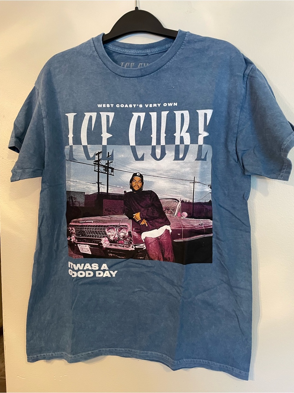 Ice Cube It Was A Good Day Graphic Tee Mineral Wash Blue West Coast Rap T-Shirt